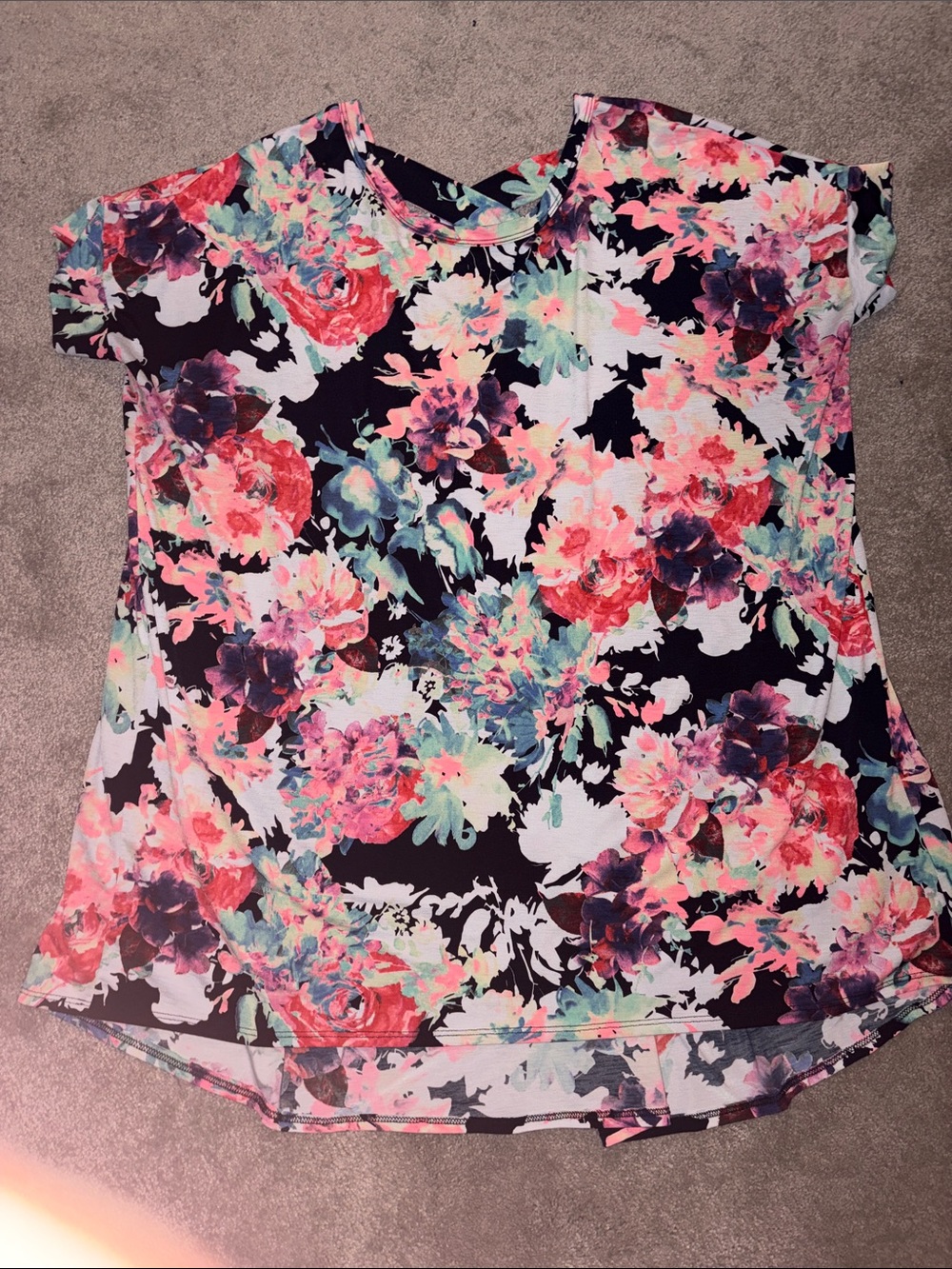Bellamie Floral Short Sleeve Tunic - Navy with Pink and Mint